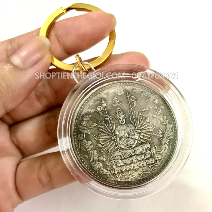 Móc Khóa Xu Bạc Phật Quan Âm Nghìn Tay Nghìn Mắt